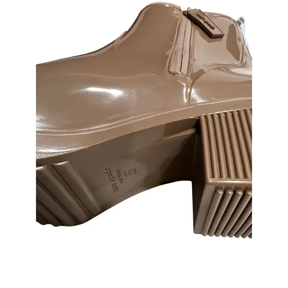 KATE SPADE NEW YORK Womens Beige Back Pull-Tab Puddle Block Heel Rain Boots‎ 11
